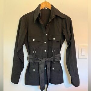 Vintage Judy’s button down Indian cotton black shirt with tie waist.